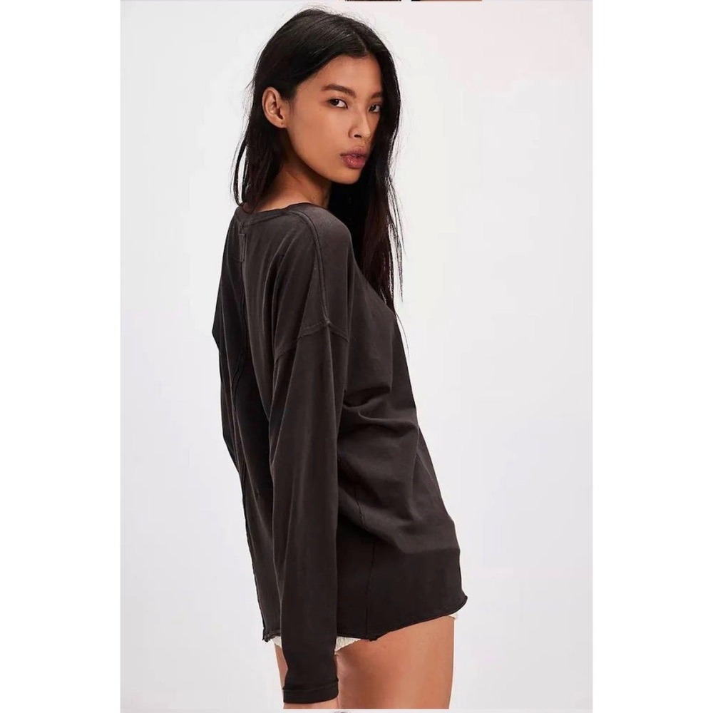 We the Free by Free People Arden Long Sleeve Tee Black Large new NWOT - Picture 2 of 10